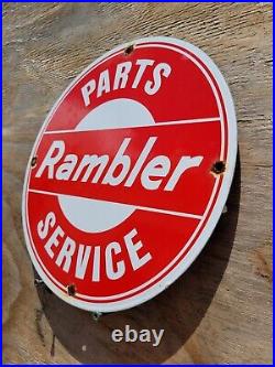 Vintage Rambler Porcelain Sign Used Car Dealer Sales Service Department USA 12