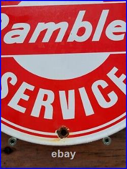 Vintage Rambler Porcelain Sign Used Car Dealer Sales Service Department USA 12