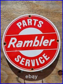 Vintage Rambler Porcelain Sign Used Car Dealer Sales Service Department USA 12