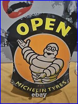 Vintage Rare 14 Michelin Tires Man Porcelain Sign Car Gas Truck