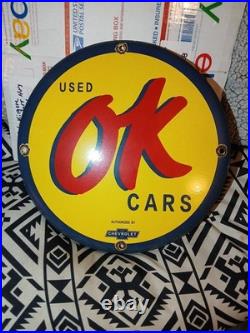 Vintage Rare Chevrolet Porcelain Enamel Sign Used Cars Auto Sales Dealership 12