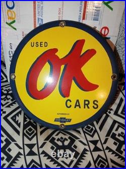 Vintage Rare Chevrolet Porcelain Enamel Sign Used Cars Auto Sales Dealership 12