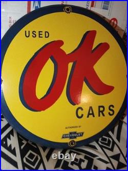 Vintage Rare Chevrolet Porcelain Enamel Sign Used Cars Auto Sales Dealership 12