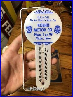 Vintage Rare Ford Tractor Motor Car Dealer Nos Victor Iowa Sign Logo Thermometer