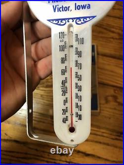 Vintage Rare Ford Tractor Motor Car Dealer Nos Victor Iowa Sign Logo Thermometer