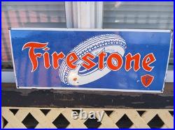 Vintage Rare Large Firestone Porcelain Metal Tire Sign Gas Oil Garage Auto Parts