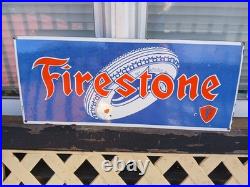 Vintage Rare Large Firestone Porcelain Metal Tire Sign Gas Oil Garage Auto Parts