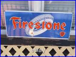 Vintage Rare Large Firestone Porcelain Metal Tire Sign Gas Oil Garage Auto Parts