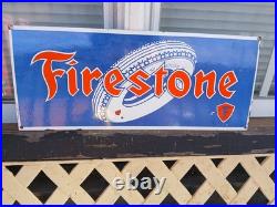 Vintage Rare Large Firestone Porcelain Metal Tire Sign Gas Oil Garage Auto Parts