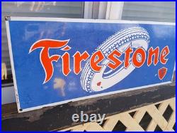 Vintage Rare Large Firestone Porcelain Metal Tire Sign Gas Oil Garage Auto Parts