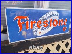 Vintage Rare Large Firestone Porcelain Metal Tire Sign Gas Oil Garage Auto Parts