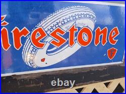 Vintage Rare Large Firestone Porcelain Metal Tire Sign Gas Oil Garage Auto Parts