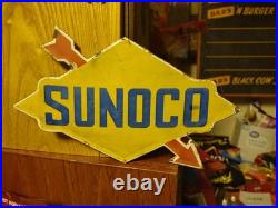 Vintage Rare Sunoco Gasoline Arrow Porcelain Metal Sign Automobile Motorcycle