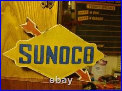 Vintage Rare Sunoco Gasoline Arrow Porcelain Metal Sign Automobile Motorcycle