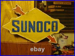 Vintage Rare Sunoco Gasoline Arrow Porcelain Metal Sign Automobile Motorcycle