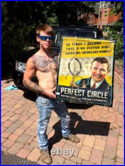 Vintage Rare early Perfect Circle Piston Metal tin sign auto oil gas 20 by 26