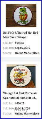 Vintage Rat Fink Drives Eyeball Airplane Car Metal Ratfink Ed Roth Gasoline Sign