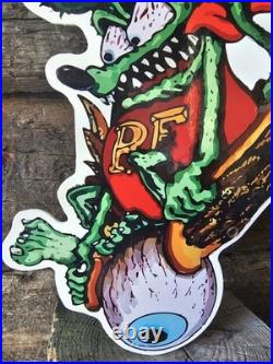 Vintage Rat Fink Porcelain Sign Ed Roth Hot Rod Gas Engine Race Car Auto Parts