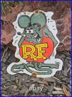 Vintage Rat Fink Porcelain Sign Hot Rod Gas Engine Race Car Auto Appx 10 X 9