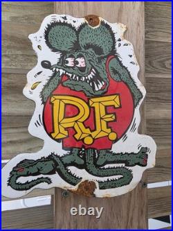Vintage Rat Fink Porcelain Sign Hot Rod Gas Engine Race Car Auto Appx 10 X 9