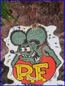 Vintage Rat Fink Porcelain Sign Hot Rod Gas Engine Race Car Auto Appx 10 X 9