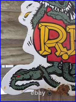 Vintage Rat Fink Porcelain Sign Hot Rod Gas Engine Race Car Auto Appx 10 X 9