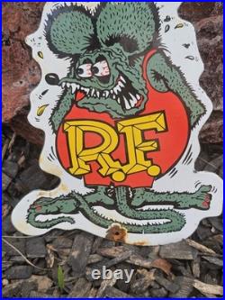 Vintage Rat Fink Porcelain Sign Hot Rod Gas Engine Race Car Auto Appx 10 X 9