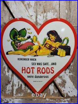 Vintage Ratfink Porcelain Sign 30 Old 1962 Hot Rod Racing Car Heart Brothel