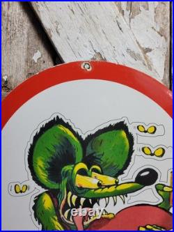 Vintage Ratfink Porcelain Sign 30 Old 1962 Hot Rod Racing Car Heart Brothel