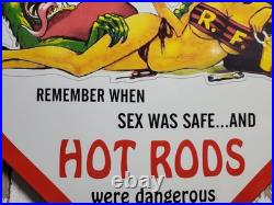 Vintage Ratfink Porcelain Sign 30 Old 1962 Hot Rod Racing Car Heart Brothel