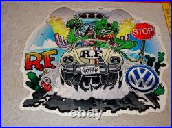 Vintage Ratfink Volkswagen Beetle Bug Porcelain Metal Rat Fink Gasoline Car Sign