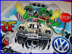 Vintage Ratfink Volkswagen Beetle Bug Porcelain Metal Rat Fink Gasoline Car Sign Vintage Ratfink Volkswagen Beetle Bug Porcelain Metal Rat Fink Gasoline Car Sign