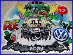 Vintage Ratfink Volkswagen Beetle Bug Porcelain Metal Rat Fink Gasoline Car Sign