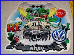 Vintage Ratfink Volkswagen Beetle Bug Porcelain Metal Rat Fink Gasoline Car Sign