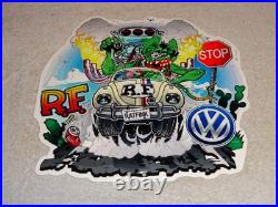 Vintage Ratfink Volkswagen Beetle Bug Porcelain Metal Rat Fink Gasoline Car Sign