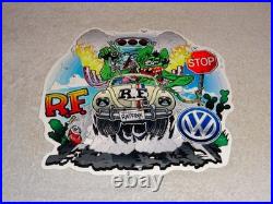 Vintage Ratfink Volkswagen Beetle Bug Porcelain Metal Rat Fink Gasoline Car Sign