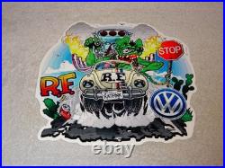 Vintage Ratfink Volkswagen Beetle Bug Porcelain Metal Rat Fink Gasoline Car Sign