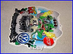 Vintage Ratfink Volkswagen Beetle Bug Porcelain Metal Rat Fink Gasoline Car Sign