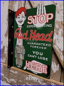 Vintage Red Head Porcelain Sign Flange Spark Plugs Automobile Car Truck Parts