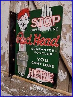 Vintage Red Head Porcelain Sign Flange Spark Plugs Automobile Car Truck Parts