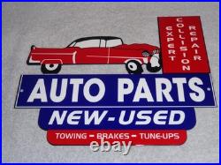 Vintage Repair Shop & Auto Parts Store Crashed Car 12 Metal Gasoline & Oil Sign