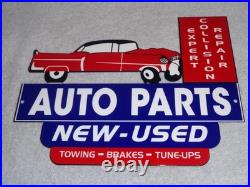 Vintage Repair Shop & Auto Parts Store Crashed Car 12 Metal Gasoline & Oil Sign