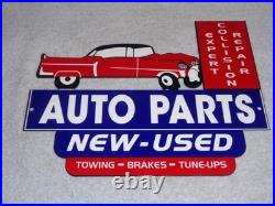Vintage Repair Shop & Auto Parts Store Crashed Car 12 Metal Gasoline & Oil Sign