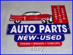Vintage Repair Shop & Auto Parts Store Crashed Car 12 Metal Gasoline & Oil Sign