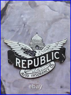 Vintage Republic Auto Insurance Company Of Detroit Porcelain Sign 5×3.5