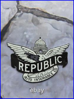 Vintage Republic Auto Insurance Company Of Detroit Porcelain Sign 5×3.5
