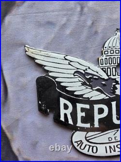 Vintage Republic Auto Insurance Company Of Detroit Porcelain Sign 5×3.5