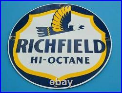 Vintage Richfield Gasoline Porcelain Gas Service Station Auto Pump Plate Sign