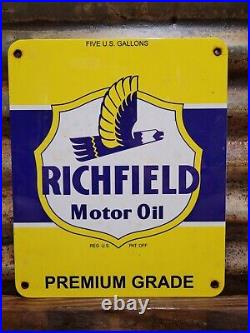 Vintage Richfield Porcelain Sign Car Motor Oil Premium Grade Automobile Lube