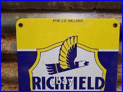 Vintage Richfield Porcelain Sign Car Motor Oil Premium Grade Automobile Lube